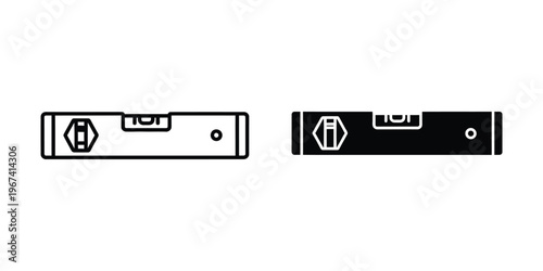 Dual view comparison of a spirit level with bubble vials and mounting holes