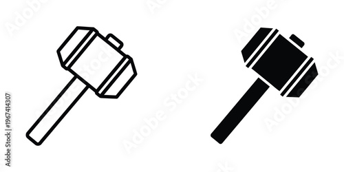 Two stylized depictions of a blacksmith's hammer with contrasting designs and shading
