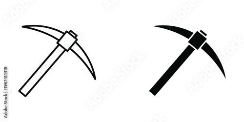 Two different types of mining pickaxes displayed side by side in black and white