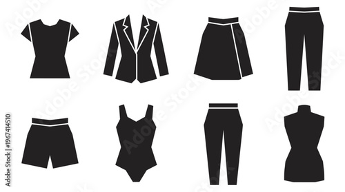 "Silhouettes of clothing items and mannequin"