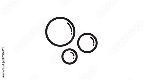 Bubbles outlined in black with different sizes and rounded shapes floating on a white background. featuring bubble, soap bubble, water bubble with