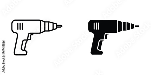 Comparison of a white and black electric drill icon design