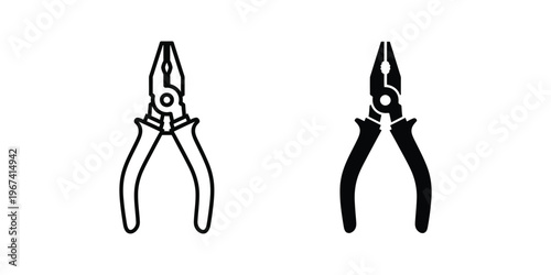 Comparison of two different types of pliers in black and white line art