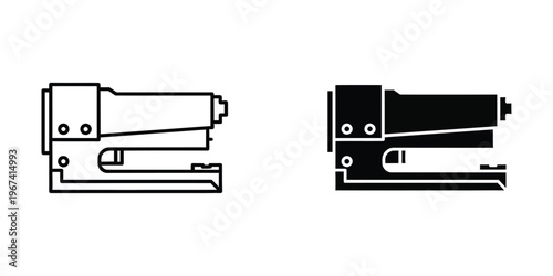 Diagram of a stapler in open and closed positions shown side by side