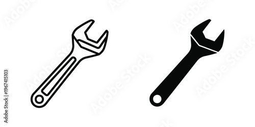 Two contrasting styles of adjustable wrenches depicted in black and white