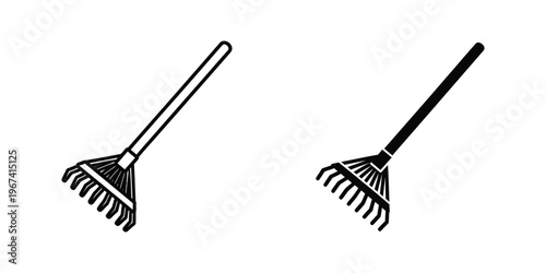 Two different types of garden rakes displayed side by side for comparison