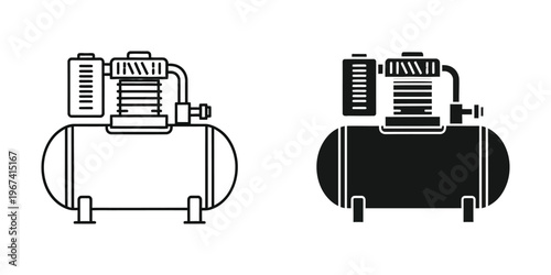 Comparison of air compressors with different tank colors in a technical diagram