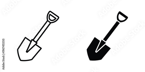 Two contrasting shovel designs depicted in simple black and white line art