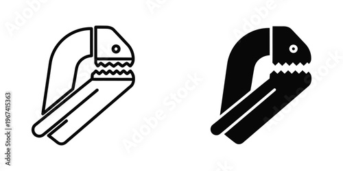 Creative illustration of pliers transformed into playful fish characters with distinct styles