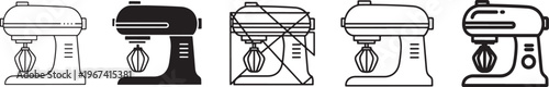 Stand Mixer Icon Set, Kitchen Appliance Vector Collection, Minimal Outline and Solid Baking Mixer Icons for Bakery, Cooking, Kitchenware, Home and Culinary Design