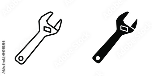 Two contrasting styles of adjustable wrenches depicted in black and white