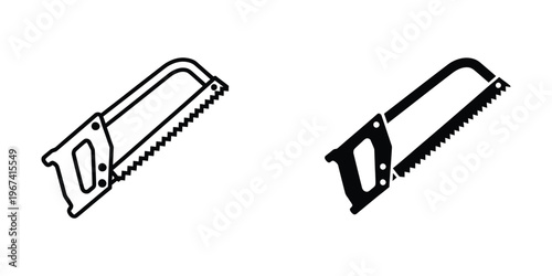 Two different types of hand saws displayed side by side in black and white