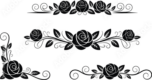 Rose flowers vintage illustration, elegant floral composition with classic ornamental elements for romantic decoration wedding design and timeless botanical artwork.