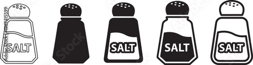 Salt shaker kitchen line icon set featuring seasoning bottles, condiment containers and table spice accessories minimal outline vector icons for cooking and dining design
