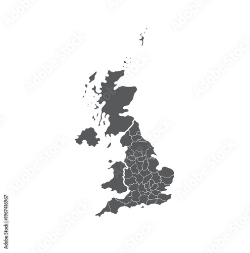 United Kingdom map with county borders. A detailed map of the United Kingdom showing county borders, useful for geographic, educational, or business purposes.
