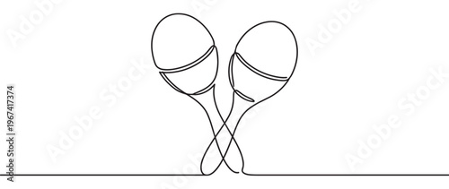 Two black outline maracas are drawn in a continuous line art style, creating a simple and elegant musical instrument illustration