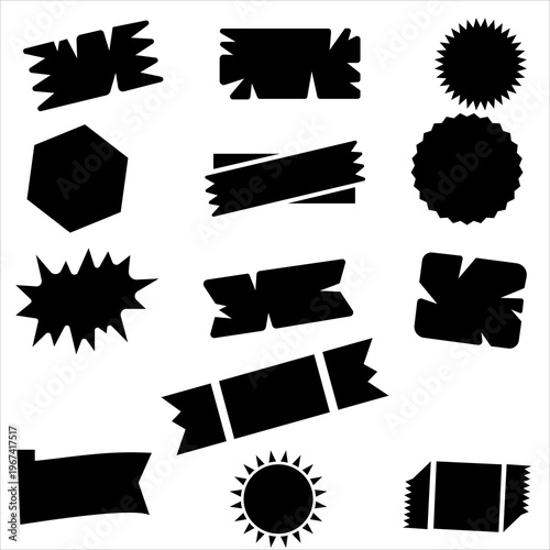 Vector illustration set of black and white prank graffiti labels and banners featuring autumn maple leaf symbols and star design 