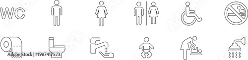 Universal Restroom and Accessibility Icons Set – Toilet Signs, Disabled Access Symbols, Hygiene Pictograms