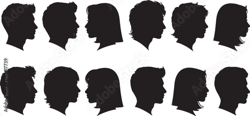 Wide Spaced Two Line Profile Silhouette People Black Vector