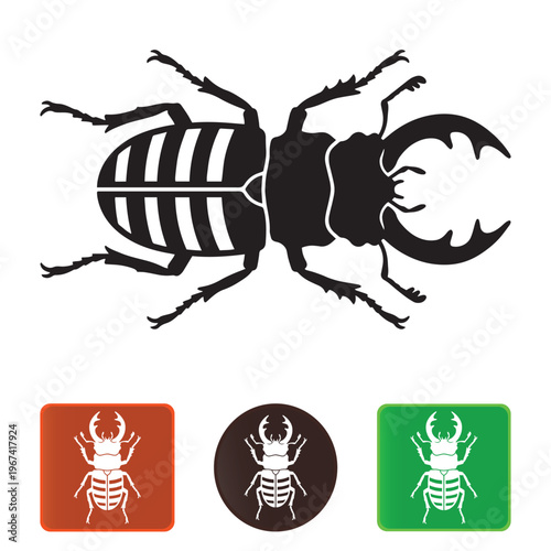 Stag beetle insect silhouette vector, black lucanus cervus bug icon set, nature wildlife illustration for logo design and scientific branding
