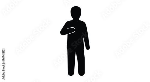 Simple black silhouette of a person with hand on chest silhouette
