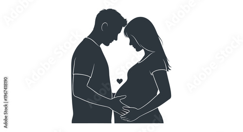 Expecting couple embraces showing a pregnant belly silhouette