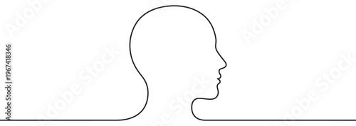 Minimalist black outline drawing of a human head in profile, facing right, with a continuous line forming the silhouette