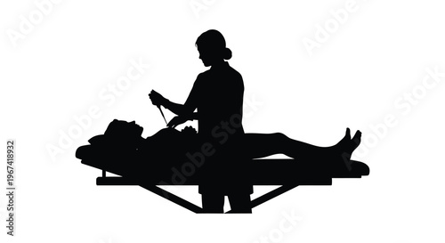 Doctor examining patient on a stretcher a striking black silhouette
