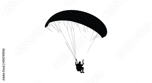 A black silhouette of a paraglider soaring through the air silhouette