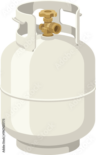 White propane gas cylinder tank with brass valve isolated on background, realistic 3D vector illustration for energy and fuel