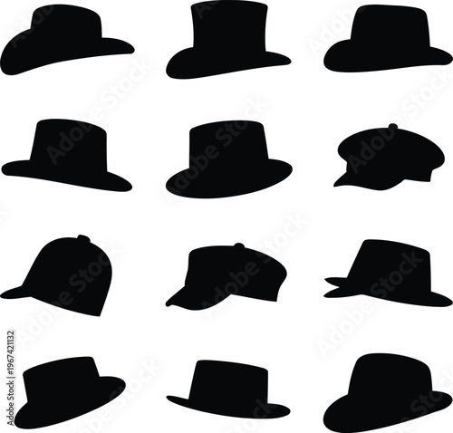 Hats in various styles and shapes silhouette
