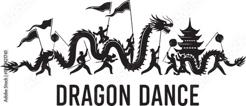 Dragon dance illustration with people and dragon