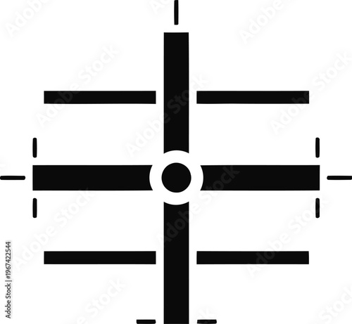 Diagram of a railway track switch with central crossing and signal indicators isolated on white background, Vector