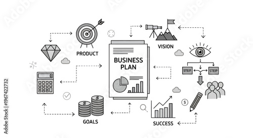 Business planning concept with vision goals and strategy to achieve success plan product target finance