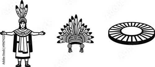 Indigenous person with headdress and circular object vector art