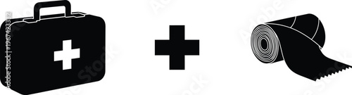 First aid kit medical cross and bandage roll healthcare emergency supplies
