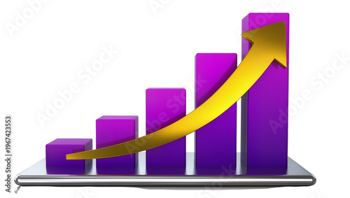 Free Download Purple bar graph with golden arrow showing upward trend, isolated on transparent background - GFXLoad