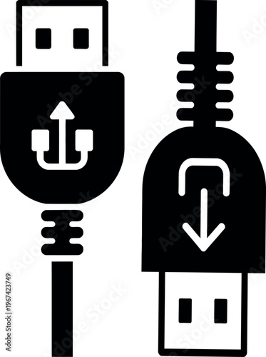 Usb type a male and micro usb type b male connectors illustrated side by side