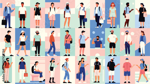 People of Diverse Ages and Genders Depicted in Flat Vector Character Set for Lifestyle