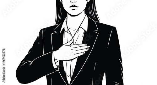 Businesswoman with hand on chest showing honesty or pledge