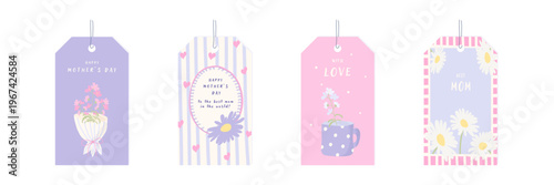 Εκτύπωση καμβά Cute Mother's Day gift tags collection, pastel floral design, printable labels for gift