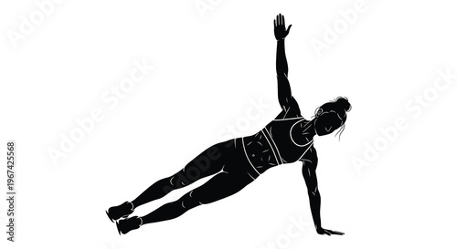 Woman performing a side plank exercise in a striking silhouette