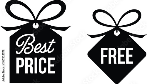 Gift tags display promotional offers of best price and free