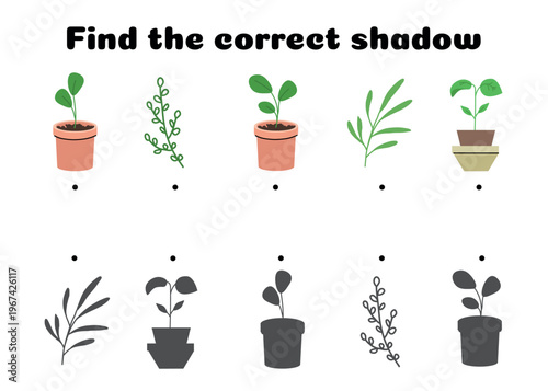 Find the correct shadow game with plants educational worksheet for kids