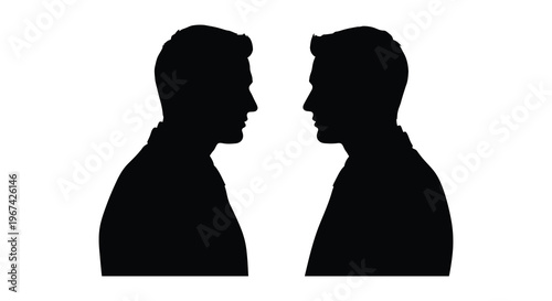 Two men facing each other in a stark dramatic silhouette