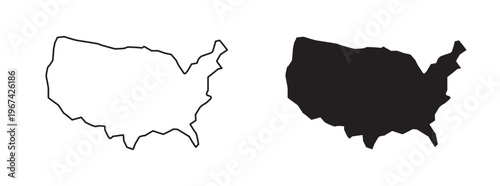 USA map vector illustration, United States of America outline and silhouette icons, minimalist US map isolated on white background.