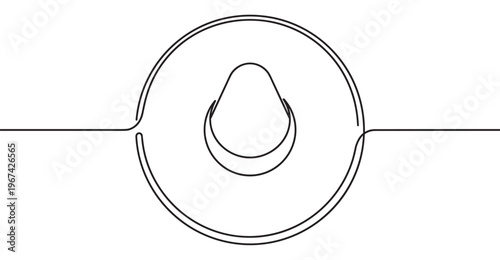 Simple continuous line drawing of a traditional Mexican sombrero hat with a wide brim and conical crown, presented in a minimalist style