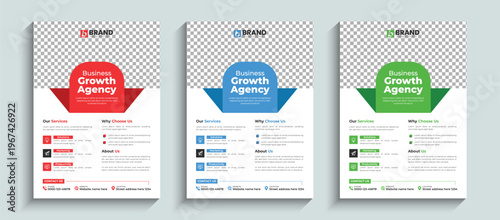 Elegant corporate business flyer design layout template set with blue, red and green color. Professional design for leaflet, annual report, magazine, poster, brochure cover, portfolio, banner.