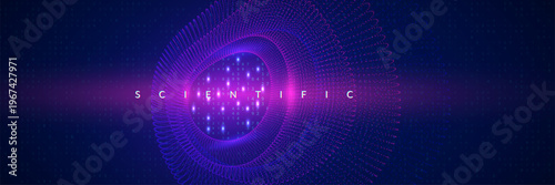 Scientific Research Background. Blue Tech Cosmos Bg. Space Network. Chemistry Background With Pharmaceutical Element And Light. Abstract Data Science Pattern With Dots.