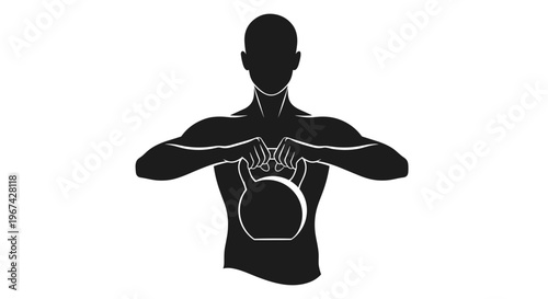 Silhouette of person lifting kettlebell in fitness workout  